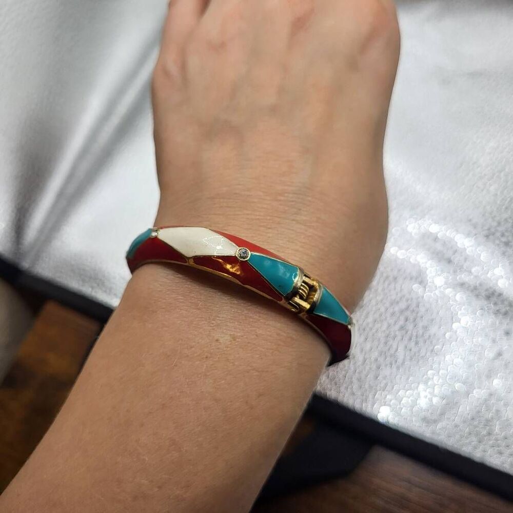 Vintage 80s Hinged Harlequin Bracelet - Picture 3 of 5